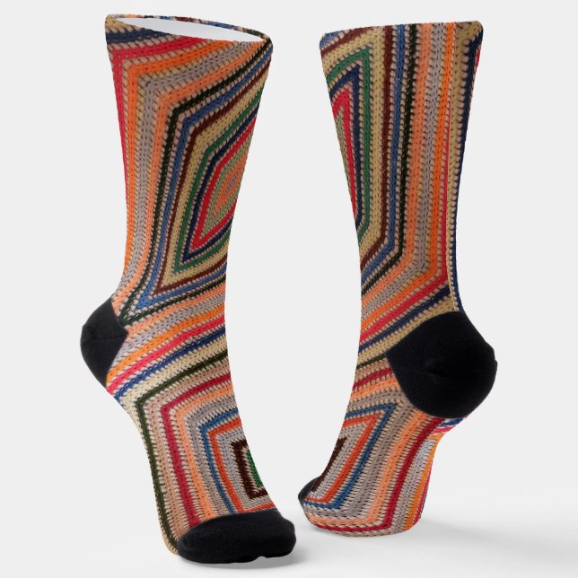 Colorful Crochet Squares Print Socken (Gewinkelt)