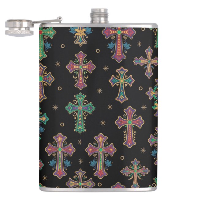 Colorful Crosses / Faith but Make It Fun Flachmann (Geöffnet)