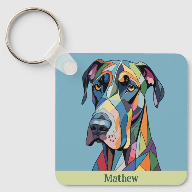Colorful Cubist Great Dane  Schlüsselanhänger (Vorderseite)