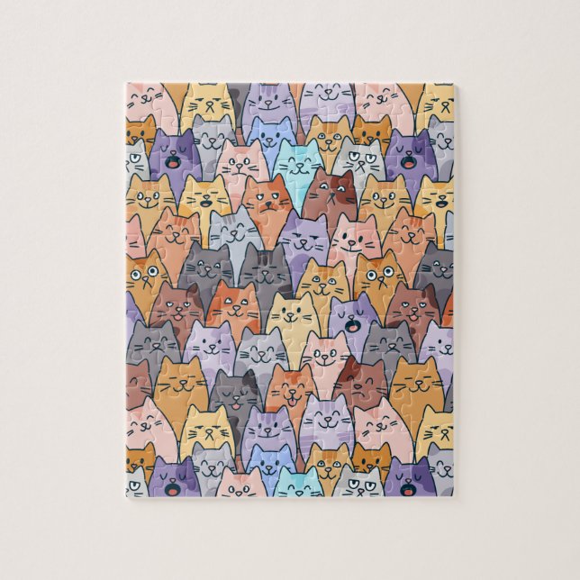 Colorful Cute Cat Crowd Pattern Whimsical Cat Face (Vertikal)