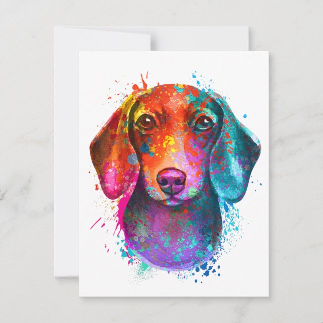 Colorful Dachshund Dog Art Illustration Einladung (Vorderseite)