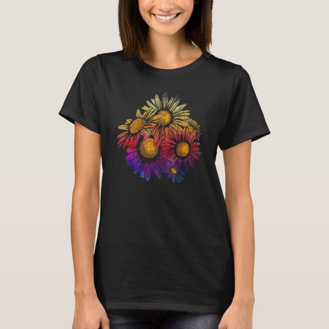Colorful Daisies Botanischer Garten Blume Da T-Shirt (Vorderseite)