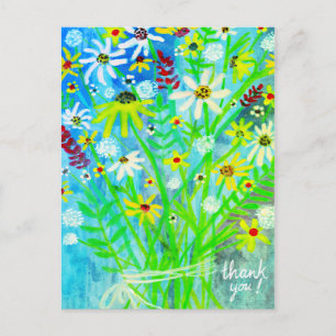 Colorful Daisy Bouquet Danke, Green Postkarte