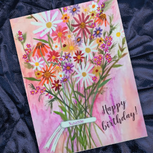 Colorful Daisy Bouquet Happy Birthday Postkarte