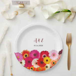 Colorful Daisy Florals Wedding Pappteller