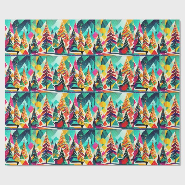 Colorful design of Christmas trees Geschenkpapier (Flach)