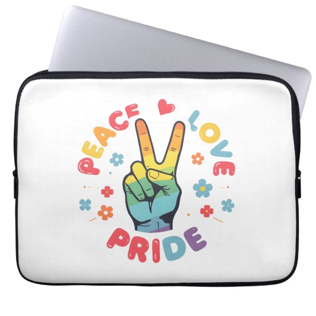 Colorful design with peace, love and pride hand laptopschutzhülle (Vorderseite)