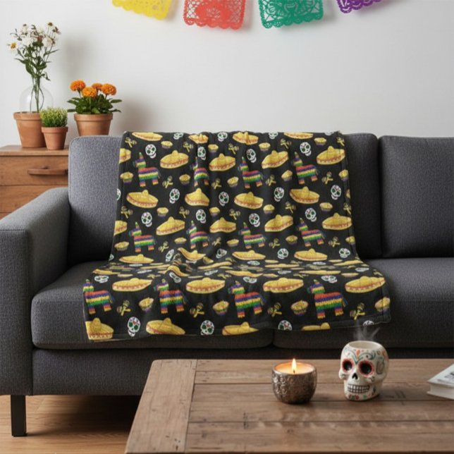 Colorful Día de Muertos Mexican Fiesta Throw  Fleecedecke (Von Creator hochgeladen)