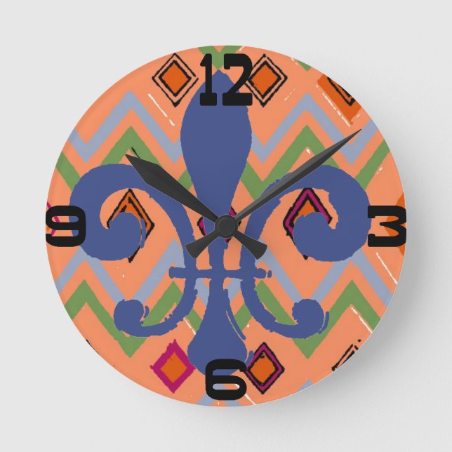 Colorful Diamonds Blue Lilie Runde Wanduhr (Vorderseite)