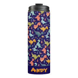 Colorful dinosaur cartoon blue pattern name thermosbecher