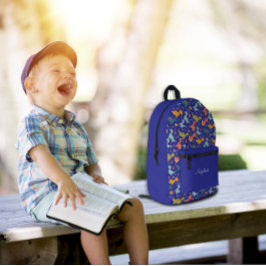 Colorful dinosaur cartoon cute pattern blue name bedruckter rucksack