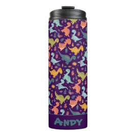 Colorful dinosaur cartoon purple pattern name thermosbecher