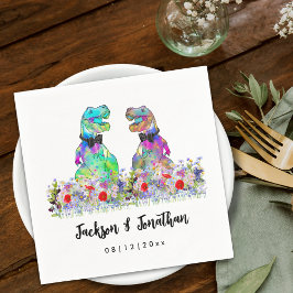 Colorful Dinosaur Gay Wedding T-Rex Two Grooms Serviette