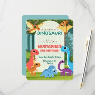 Colorful Dinosaur Kids 3rd Birthday Party Invitati RSVP Karte