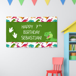Colorful Dinosaur Pattern T-Rex Birthday Party Banner