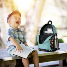 Colorful dinosaur pattern turquoise black name bedruckter rucksack