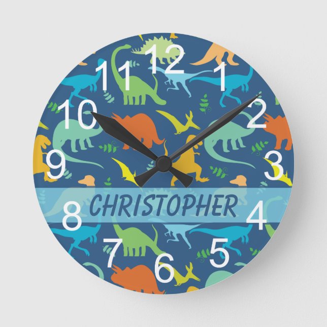 Colorful Dinosaur Runde Wanduhr (Vorderseite)