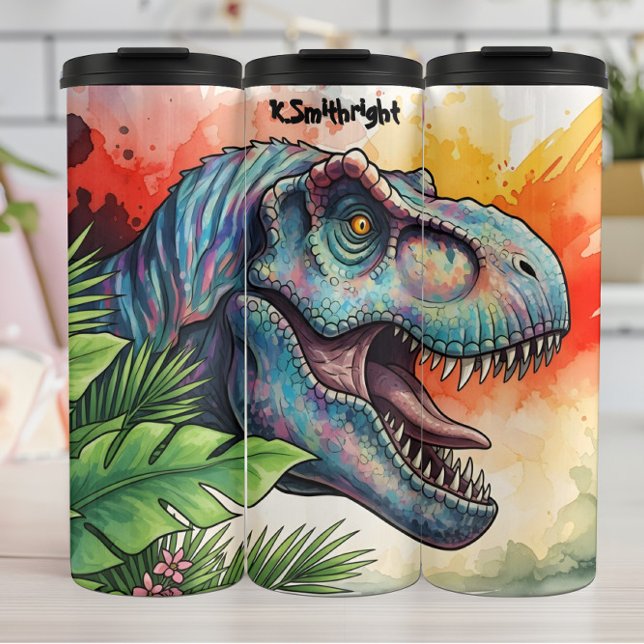 Colorful Dinosaur Tropical Leaves Roaring Thermosbecher (Von Creator hochgeladen)