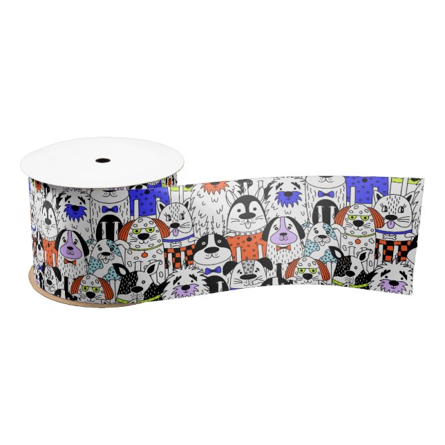 Colorful Dog Crowd Pattern Medium Gift Bag Satinband (Spule)