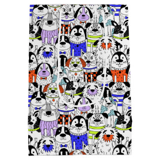 Colorful Dog Crowd Pattern Mittlere Geschenktüte