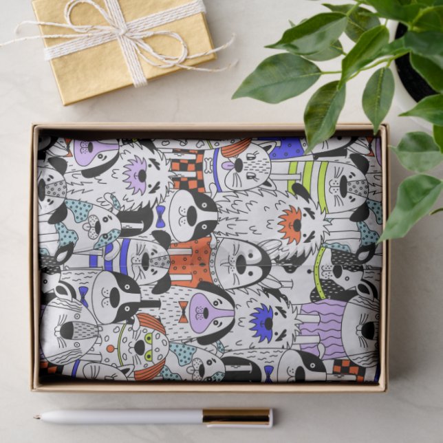 Colorful Dog Crowd Pattern Seidenpapier (Geschenk)