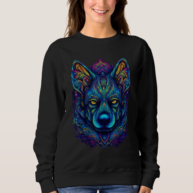 Colorful Dog Psychedelic Trippy Hippie Men Women Sweatshirt (Vorderseite)