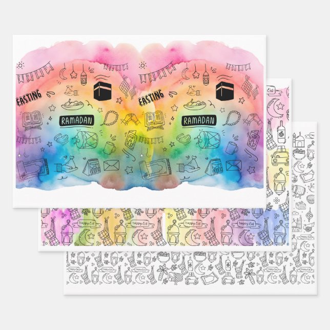 Colorful Doodle Eid Gift Wrapping Sheets Geschenkpapier Set (Set)