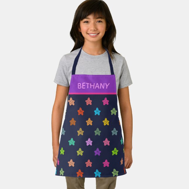 Colorful Doodle Hearts on Blue Personalised Schürze (Insitu)