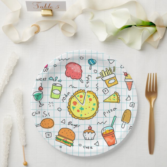 Colorful Doodle Kids Funky Paper und Party Teller (Hochzeit)