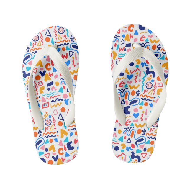 🌈 Colorful Doodle Pattern Flip Flops (Fußbett)