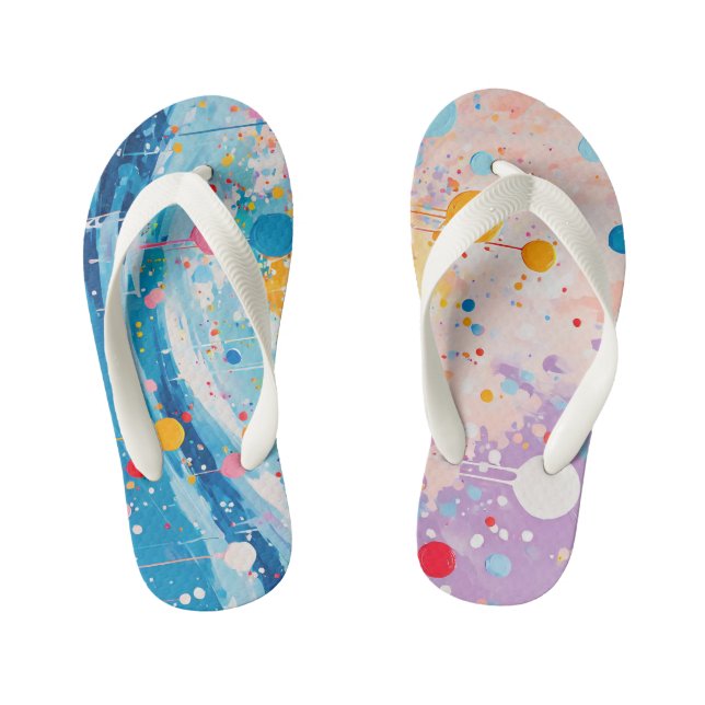 Colorful Dots Drips Splatters Kinderbadesandalen (Fußbett)