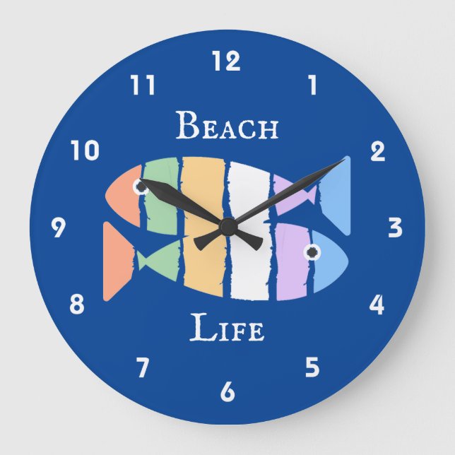 Colorful Double Fish Beachy Design Clock Große Wanduhr (Vorderseite)