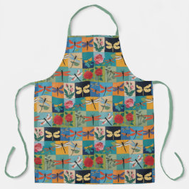 Colorful Dragonflies And Roses Patchwork Schürze