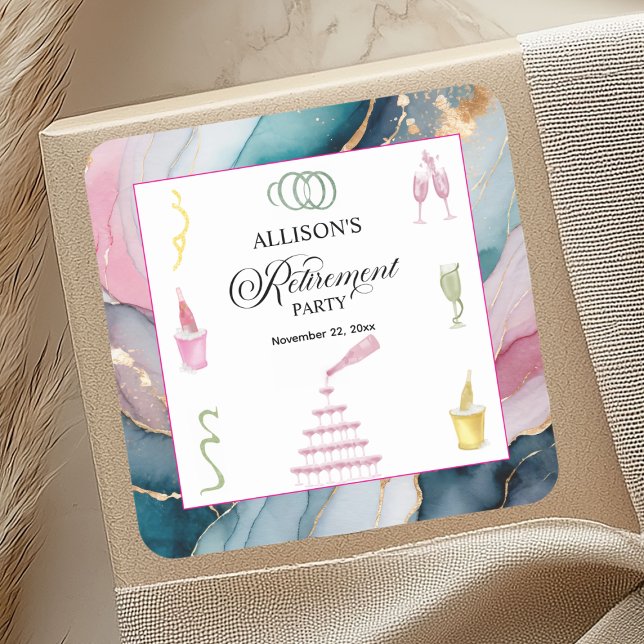 Colorful Drinks and Bottles Retirement Party Quadratischer Aufkleber (Von Creator hochgeladen)