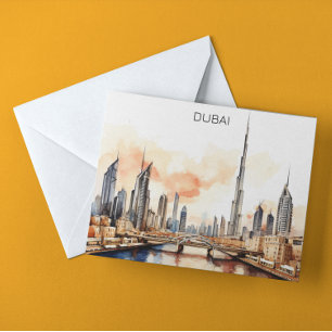 Colorful Dubai UAE Watercolor Postkarte