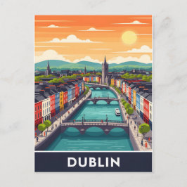 Colorful Dublin Cityscape – River Liffey & Bridges Postkarte