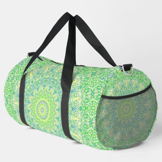 Colorful Eclectic Groovy Hippie Boho Funky Mandala Duffle Bag (Rechte Ecke)