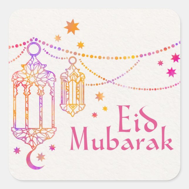 Colorful Eid Mubarak Quadratischer Aufkleber (Vorderseite)