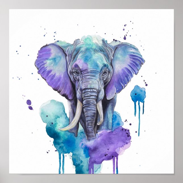 Colorful Elephant Watercolor Artwork Poster (Vorne)