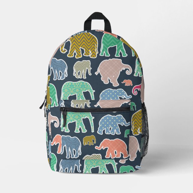Colorful Elephants, Pattern Of Elephants, Zigzag Bedruckter Rucksack (Vorderseite)