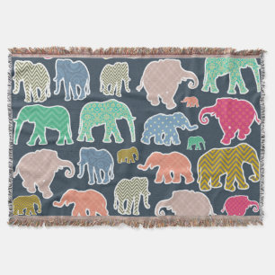 Colorful Elephants, Pattern Of Elephants, Zigzag Decke