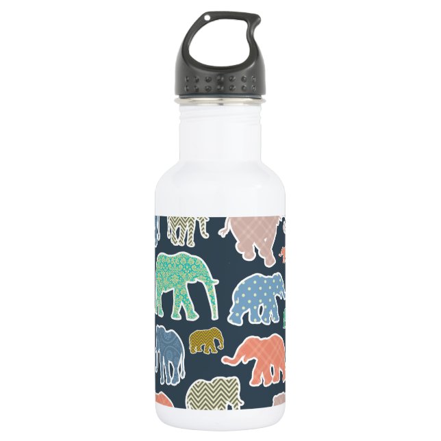 Colorful Elephants, Pattern Of Elephants, Zigzag Edelstahlflasche (Vorderseite)