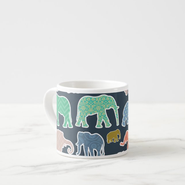 Colorful Elephants, Pattern Of Elephants, Zigzag Espressotasse (Vorderseite Links)