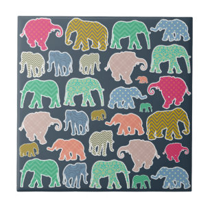 Colorful Elephants, Pattern Of Elephants, Zigzag Fliese