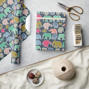 Colorful Elephants, Pattern Of Elephants, Zigzag Geschenkpapier