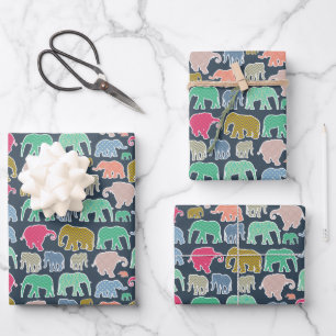 Colorful Elephants, Pattern Of Elephants, Zigzag Geschenkpapier Set
