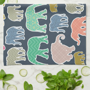Colorful Elephants, Pattern Of Elephants, Zigzag Geschirrtuch