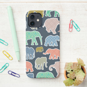 Colorful Elephants, Pattern Of Elephants, Zigzag iPhone 12 Hülle