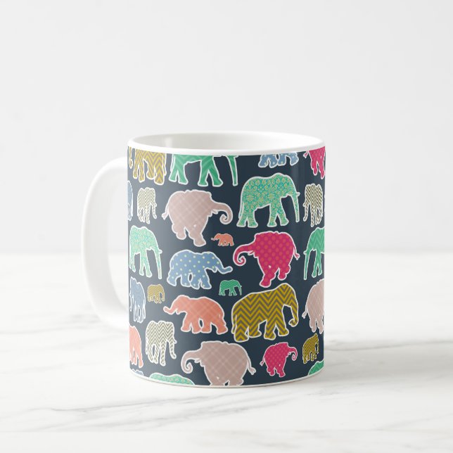 Colorful Elephants, Pattern Of Elephants, Zigzag Kaffeetasse (Vorderseite Links)