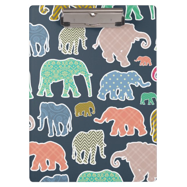 Colorful Elephants, Pattern Of Elephants, Zigzag Klemmbrett (Vorderseite)